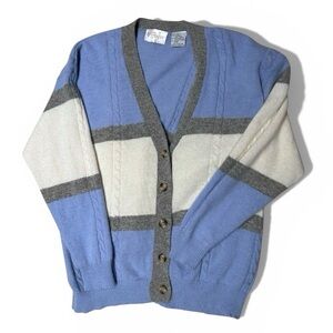 VI PETITES Lambswool-Angora Vintage Long Sleeve Button Colorblock Knit Cardigan